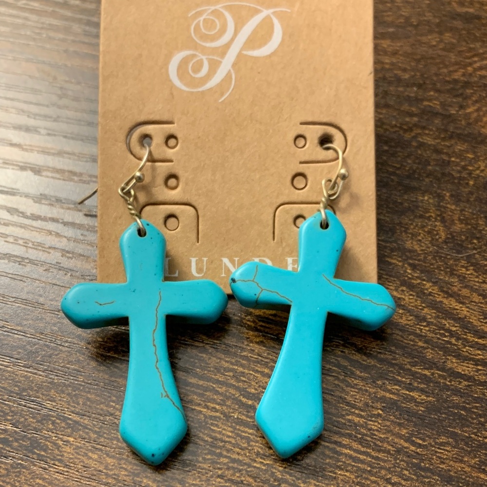 Plunder Turquoise Cross Dangle Earrings